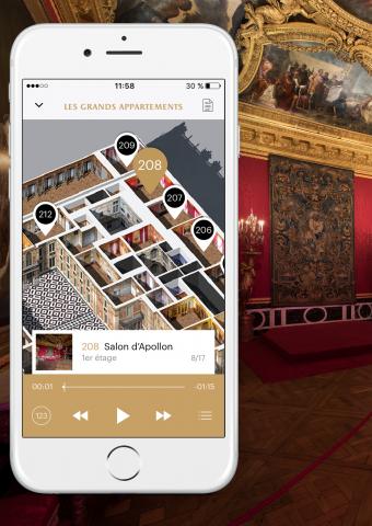 Application gratuite comprenant des visites audio, une carte interactive et des informations pratiques. Application mobile du château de Versailles